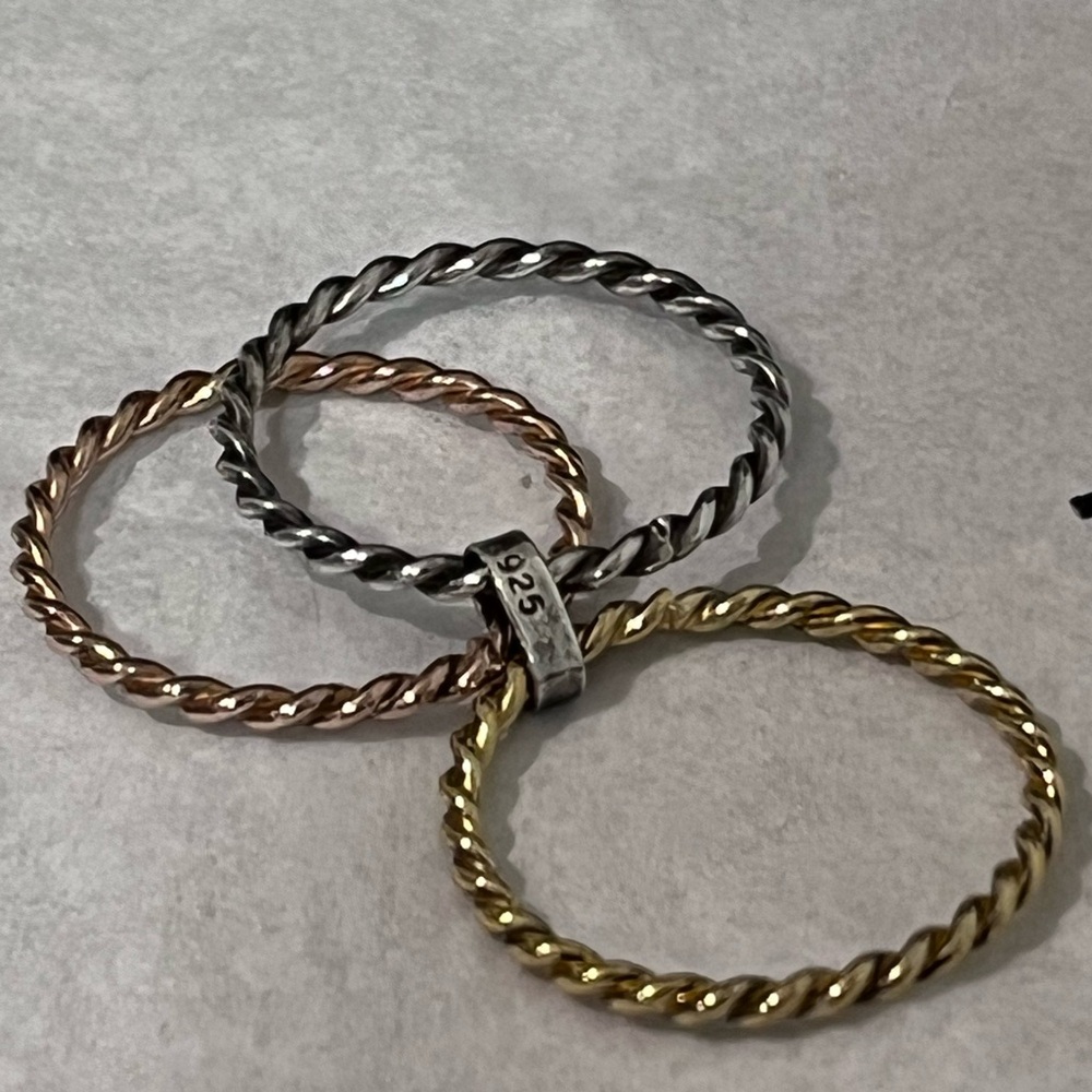 STERLING FOREVER TRI-COLOR GOLD, SILVER, ROSE GOLD STERLING SILVER TWIST RING